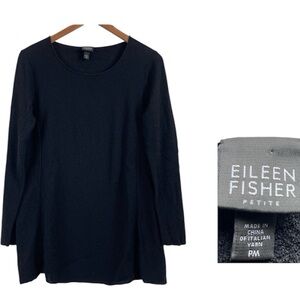 Eileen Fisher Wool Top Shirt MDP Black Sweater Neutral Classic Casual Lagenlook